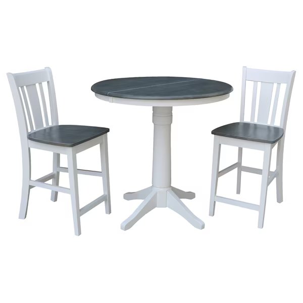 Round Dining Table, 36 in W X 48 in L X 36.1 in H, Wood, White/Heather Gray, International Concepts, Mfr#: K05-36RXT-27B-S102-2